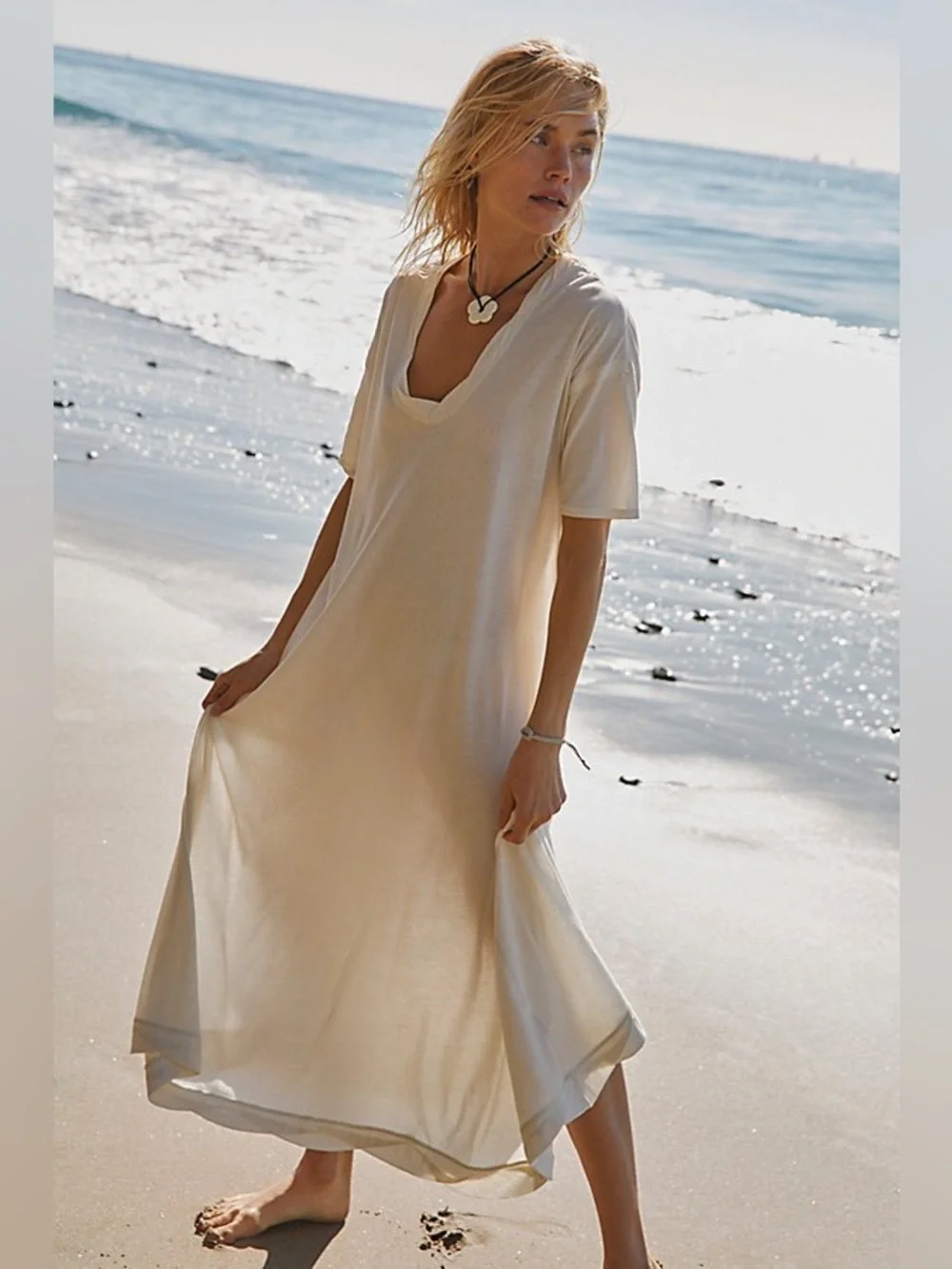 Free People Carter T Shirt Dress Ivory White Beachy Boho swim coverup M